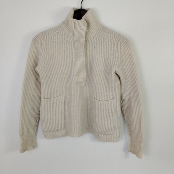 J.Crew Ribbed Popover Cream Size 2XS 100% Lambswool Cropped Pockets - Picture 1 of 10